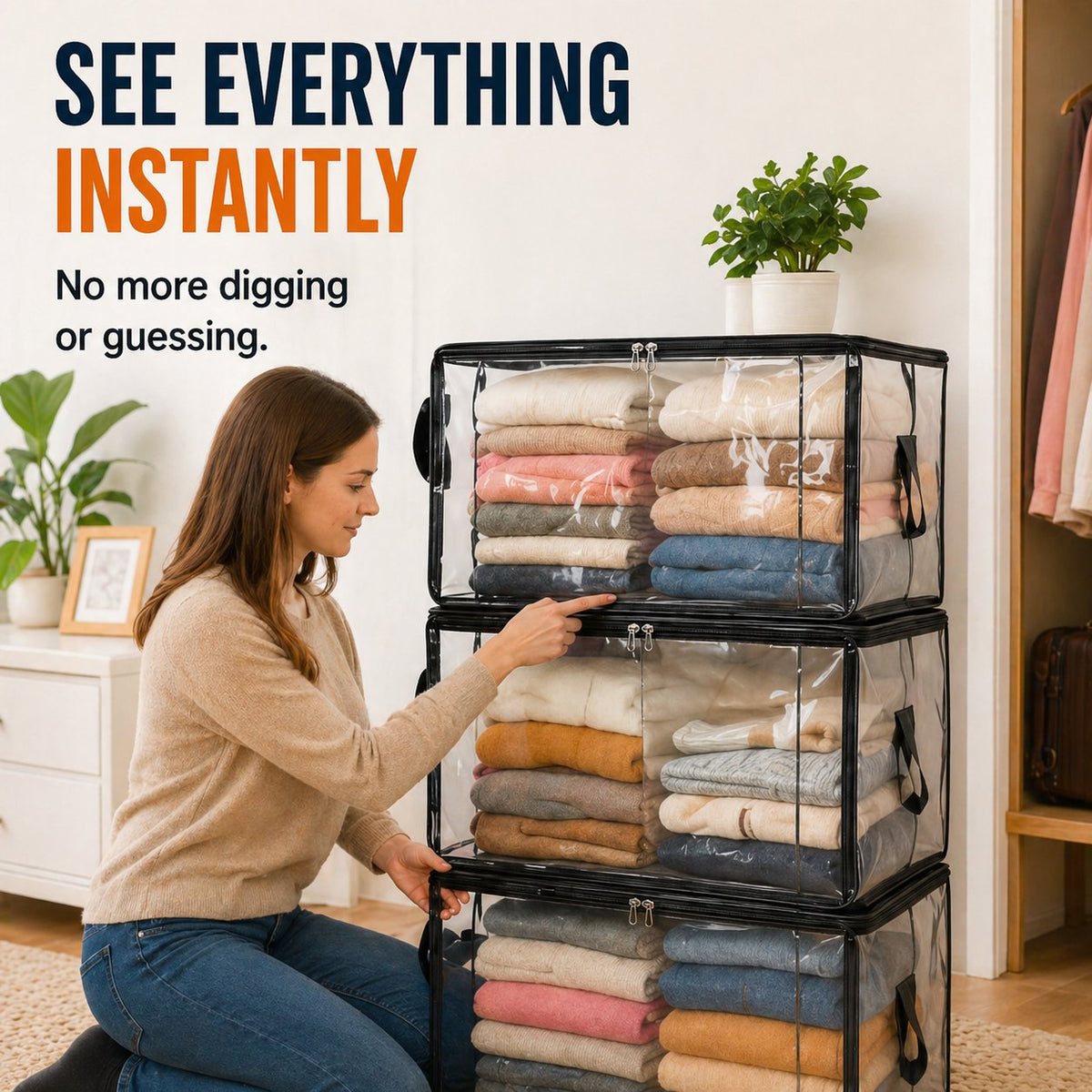 Large Clear Storage Box with Hinged Lid β Heavy-Duty High Capacity Organizer