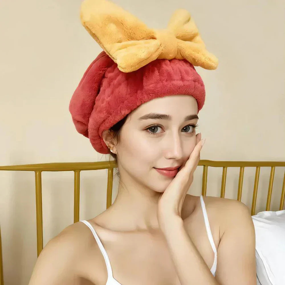 1PC Quick Drying Hair Towel Wrap With Bow Microfiber Absorbent Hair Turban For Wet Hair Curly Long Thick Hair