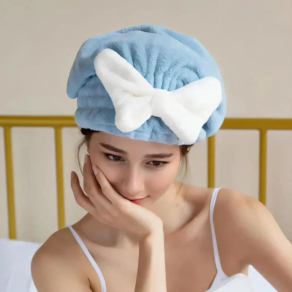 1PC Quick Drying Hair Towel Wrap With Bow Microfiber Absorbent Hair Turban For Wet Hair Curly Long Thick Hair