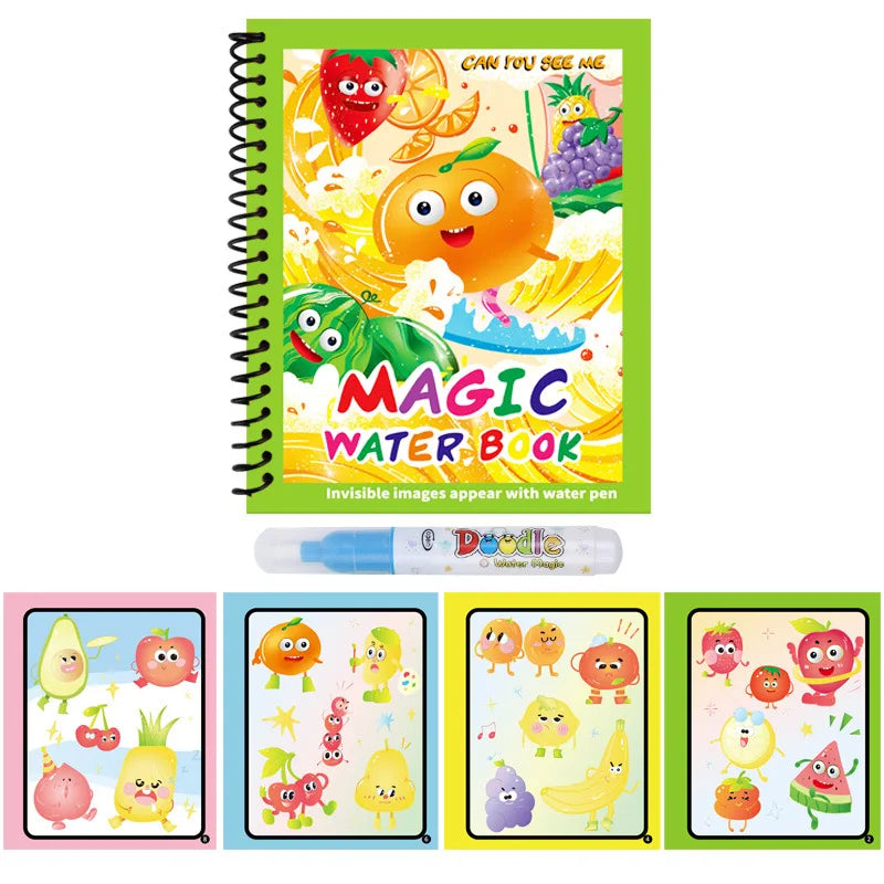 1pc Reusable Kids Magic Water Drawing Books with Pen Repeated Coloring Book Magic Water Drawing Book Sensory Early Education Toy