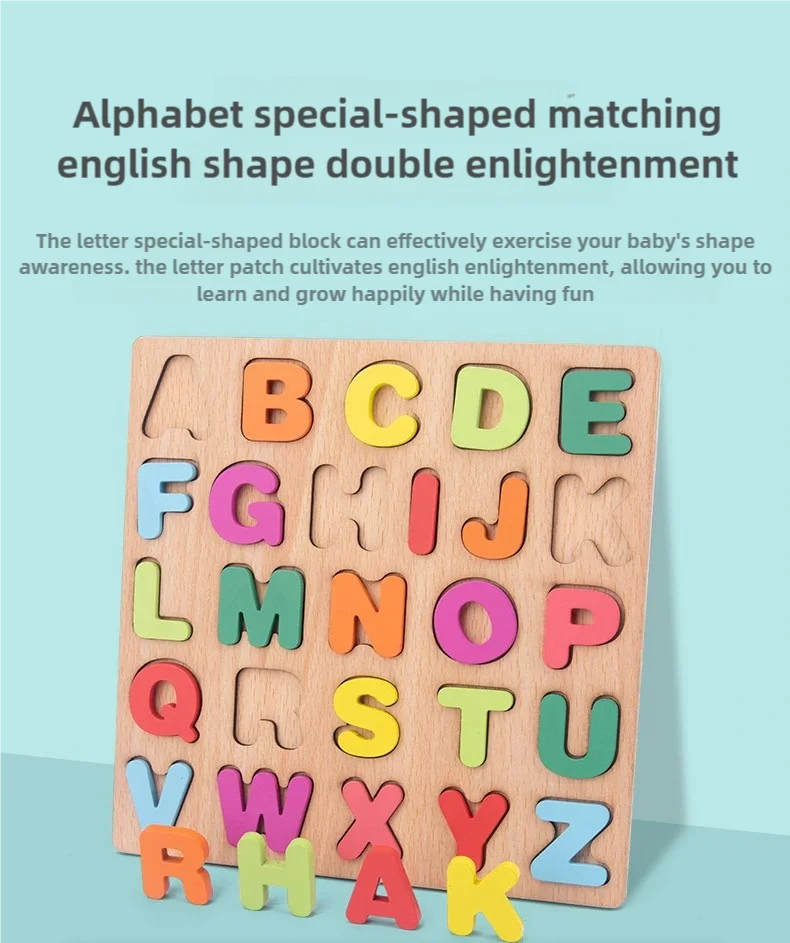 Kids Alphabetic Arithmetic Number Geometric Shapes Wooden Puzzle Montessori Preschool Learning Educational Game Toy for Children