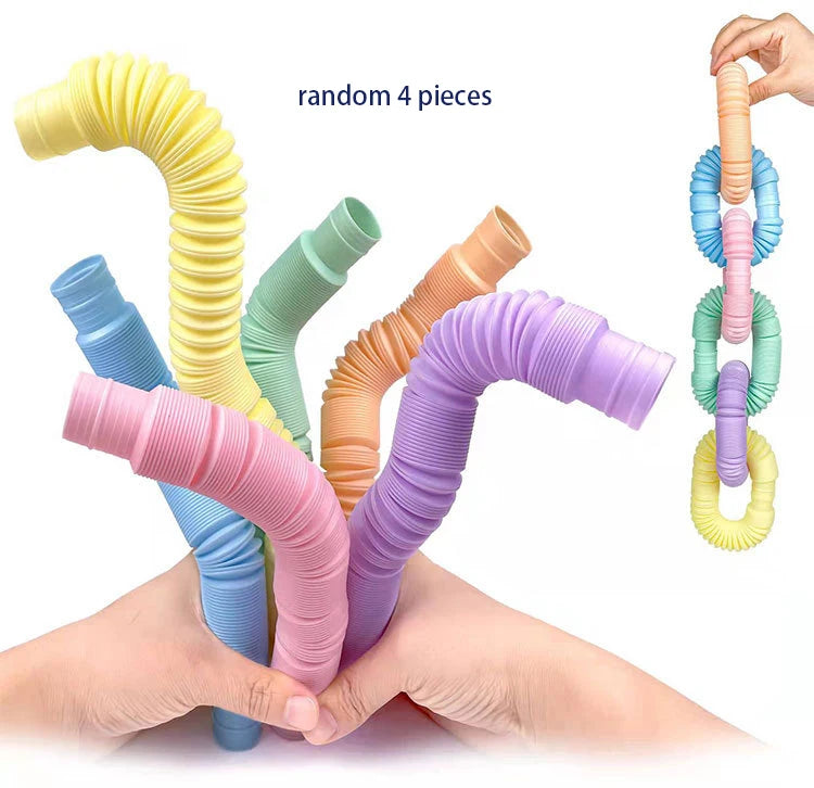 4 Pack Mini Pop Tube Sensory Fidget Toy Colorful Heavy-Duty for Construction Building Educational Toys for Stress Autism ADHD