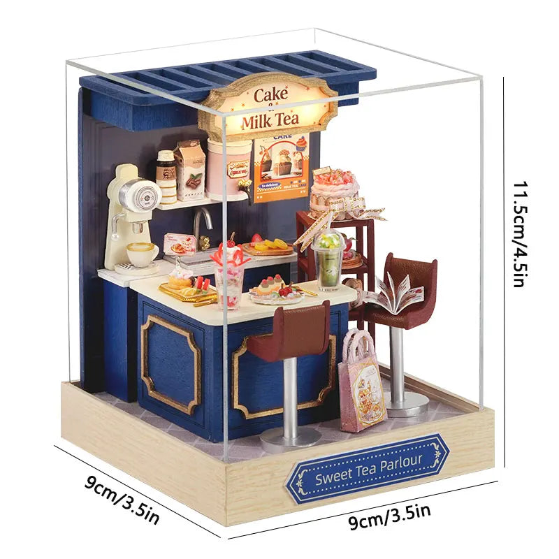 DIY 3D Puzzles Wooden Toy Miniature Dollhouse Handmade Doll House Model Building Kits Coffee House Toys For Xmas Gifts