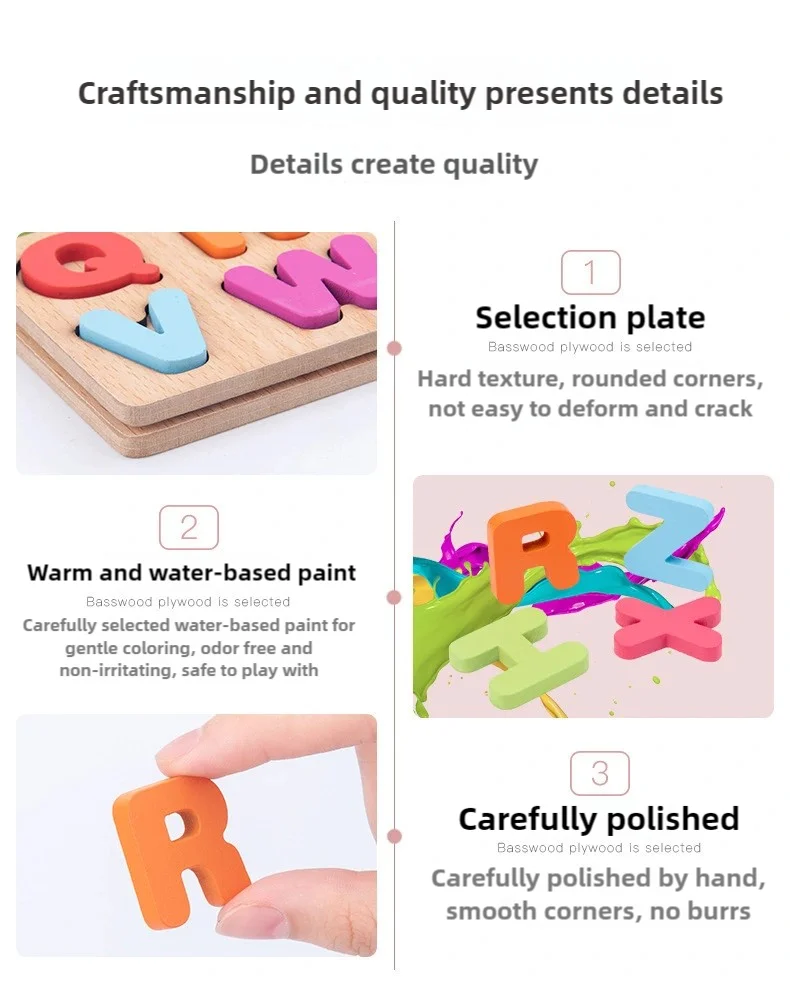 Kids Alphabetic Arithmetic Number Geometric Shapes Wooden Puzzle Montessori Preschool Learning Educational Game Toy for Children