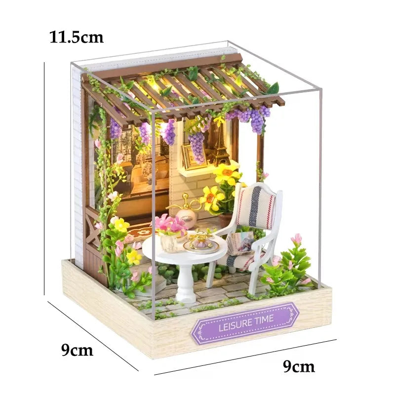 DIY 3D Puzzles Wooden Toy Miniature Dollhouse Handmade Doll House Model Building Kits Coffee House Toys For Xmas Gifts