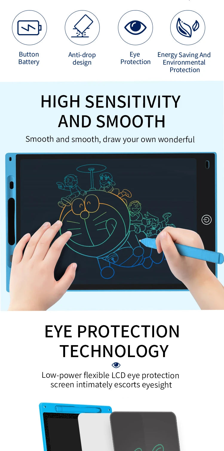 6.5/8.5/10/12 Inch LCD Drawing Tablet for Kids, Rechargeable Erasable Board with Pen, Travel Educational Toy Gift for Boys Girls