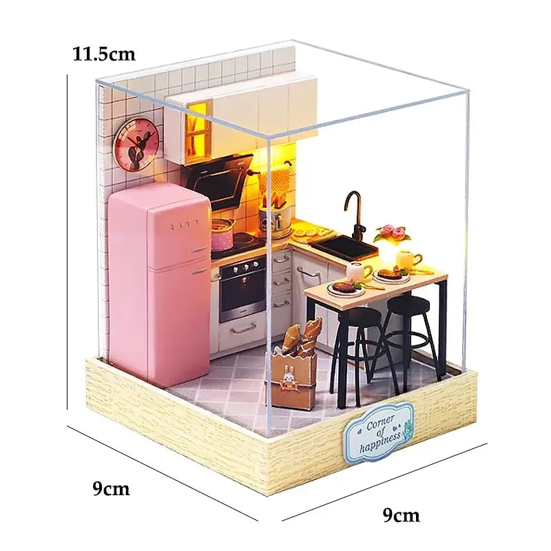 DIY 3D Puzzles Wooden Toy Miniature Dollhouse Handmade Doll House Model Building Kits Coffee House Toys For Xmas Gifts