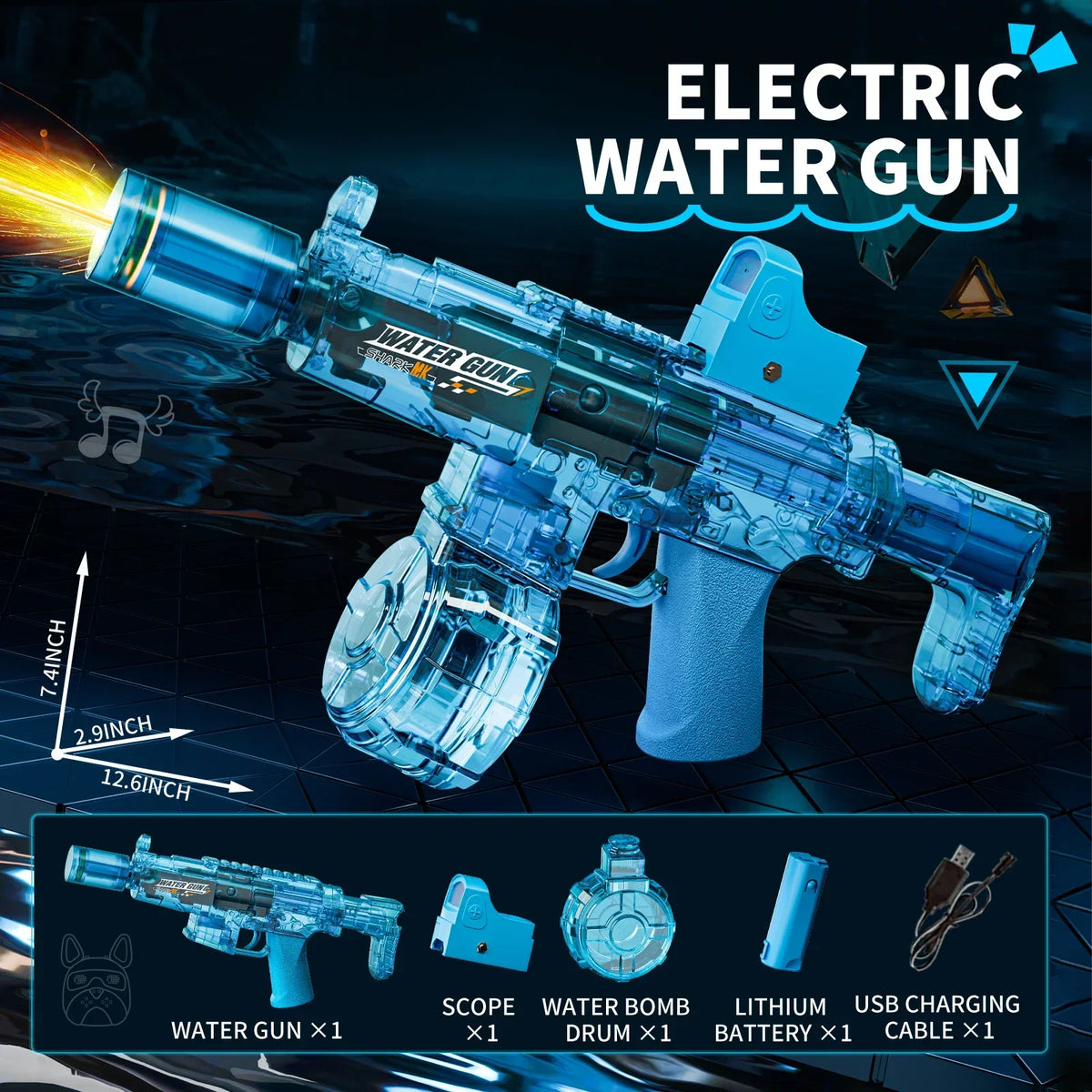 Simulated Firing and Recoil Electric Water Gun Toys Children Automatic Sensor Lights Water Pistol Summer Outdoor Beach Kids Toy