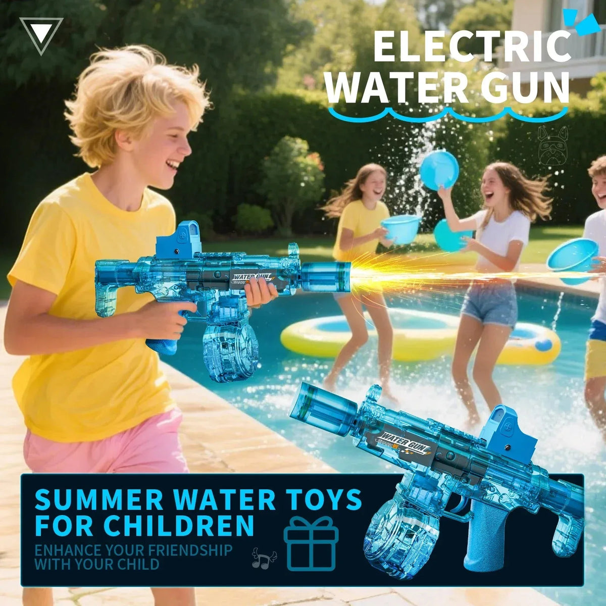Simulated Firing and Recoil Electric Water Gun Toys Children Automatic Sensor Lights Water Pistol Summer Outdoor Beach Kids Toy