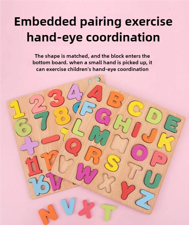 Kids Alphabetic Arithmetic Number Geometric Shapes Wooden Puzzle Montessori Preschool Learning Educational Game Toy for Children