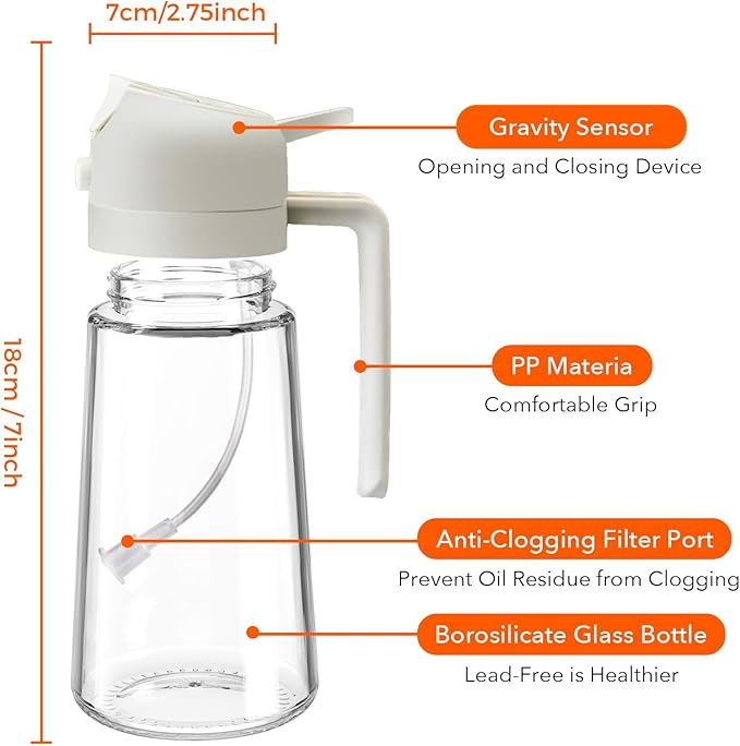 Oil Spray Bottle 3 in 1 16oz/470ml Glass Olive Oil Sprayer for Cooking with Stickers, Oil Dispenser for Kitchen Gadgets, Food Grade Premium Spray Bottle with Portion Control for Salad, Frying, BBQ (Black)
