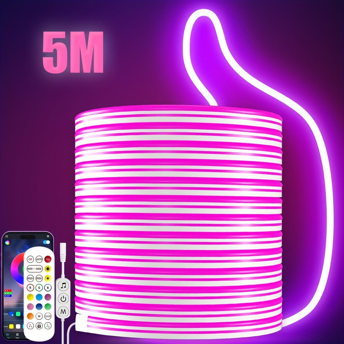 LED Neon Rope Lights 16.4ft RGB LED Rope Lights with Remote APP Control Waterproof Flexible Neon Strip Lights RGB Rope Lights for Bedroom Room Outdoors Decoration, Home Decor, Outdoor Lights, Vibrant Illumination, Modern Decor, Highquality Leds, Energyefficient Lighting, Smart Lighting, Home Decorators, Event Planners