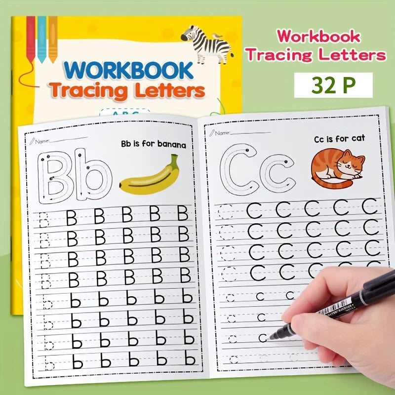 32-Page Children's Writing Practice Book, a Copybook Exercise Book for Preschoolers to Learn Writing, a Pen Control Training Aid Suitable for Home and School Use, School Supplies, Early Education, Structured Writing, Learning
