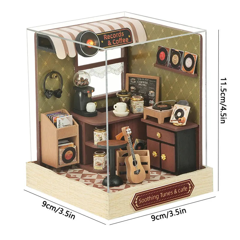 DIY 3D Puzzles Wooden Toy Miniature Dollhouse Handmade Doll House Model Building Kits Coffee House Toys For Xmas Gifts