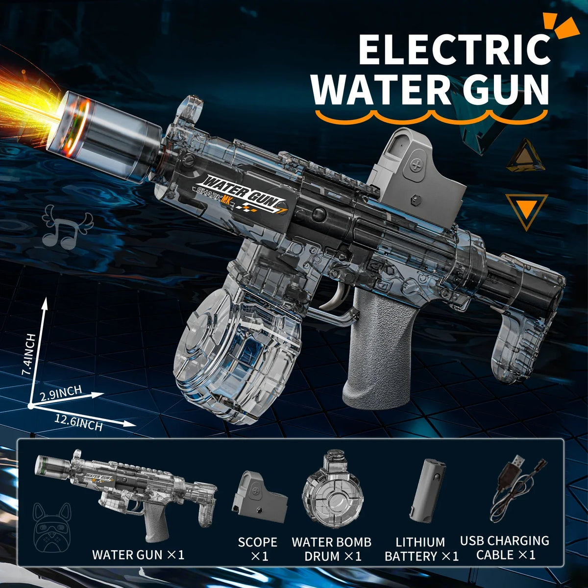 Simulated Firing and Recoil Electric Water Gun Toys Children Automatic Sensor Lights Water Pistol Summer Outdoor Beach Kids Toy