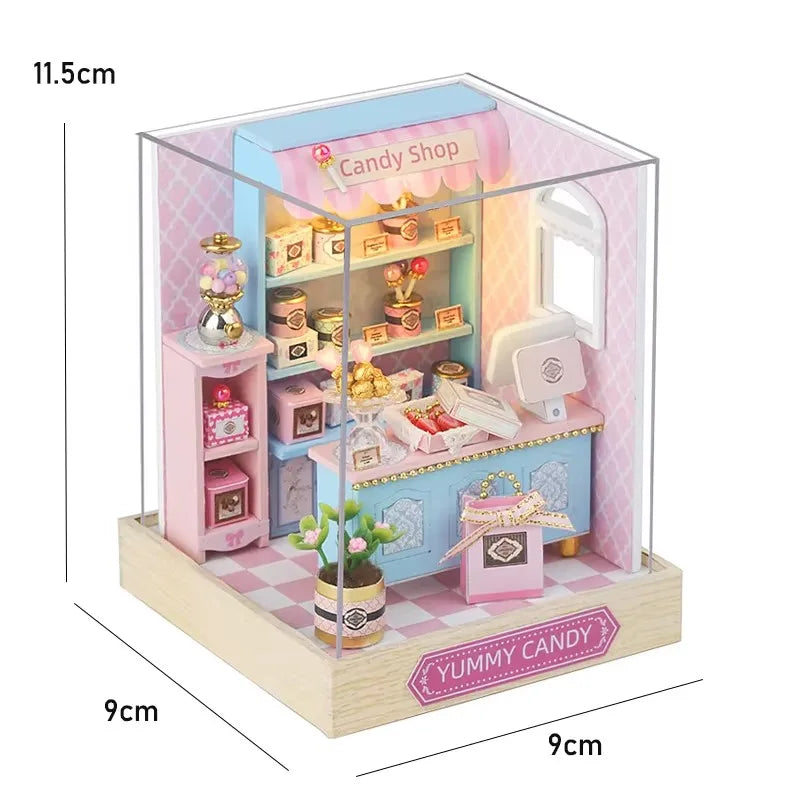 DIY 3D Puzzles Wooden Toy Miniature Dollhouse Handmade Doll House Model Building Kits Coffee House Toys For Xmas Gifts