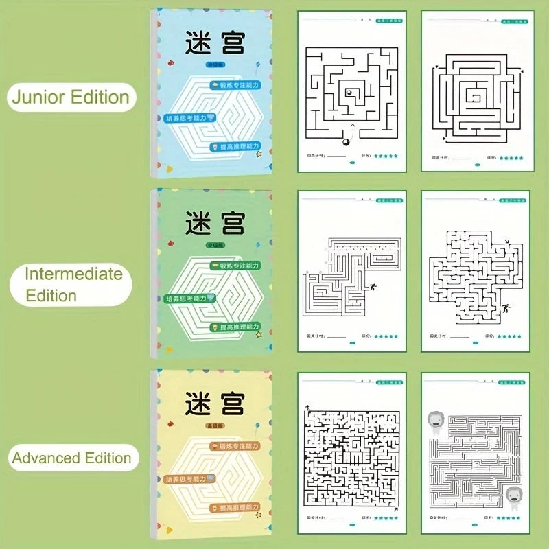 64-Pages Kids Maze Activity Book Concentration Brain Training Workbook Early Educational Intelligence Puzzle Book for Toddlers
