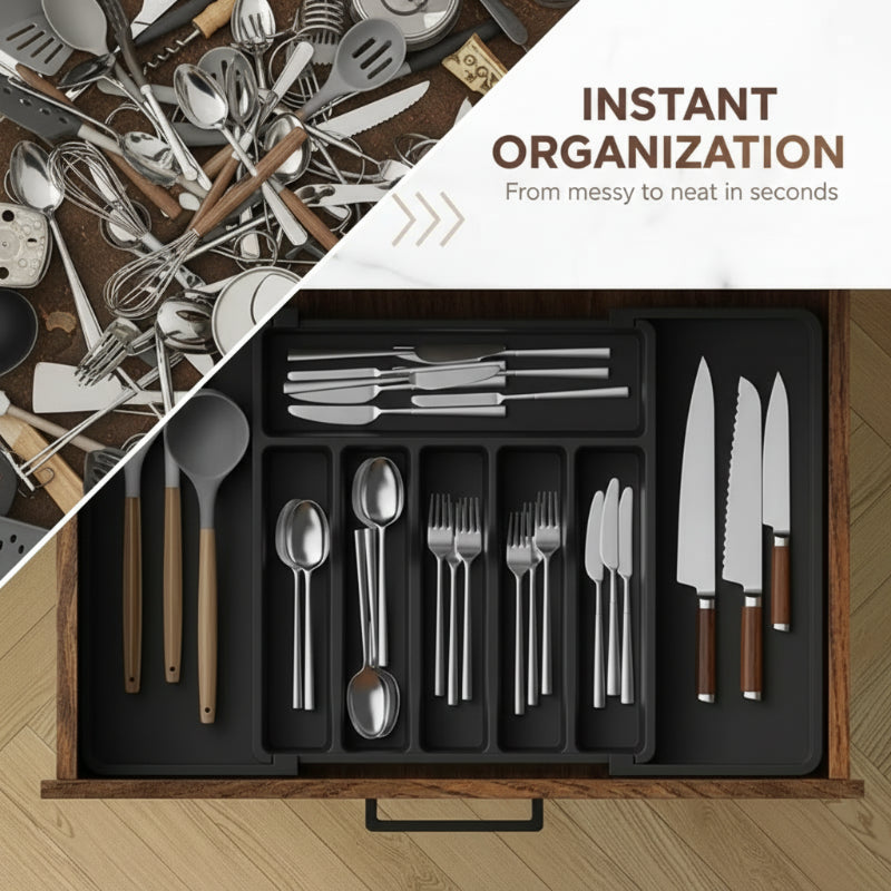 Extendable Kitchen Cutlery Storage Organizer